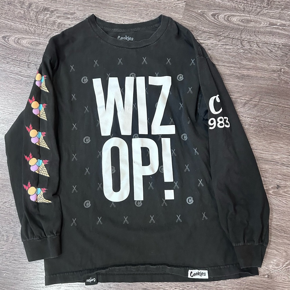 Cookies Shirt Wiz Khalifa Men's L Black Long Sleeve Wiz Op Graphic Crew Neck